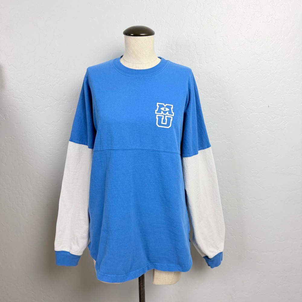 Disney Monsters University Spirit Jersey Blue White Long Sleeve Shirt Medium